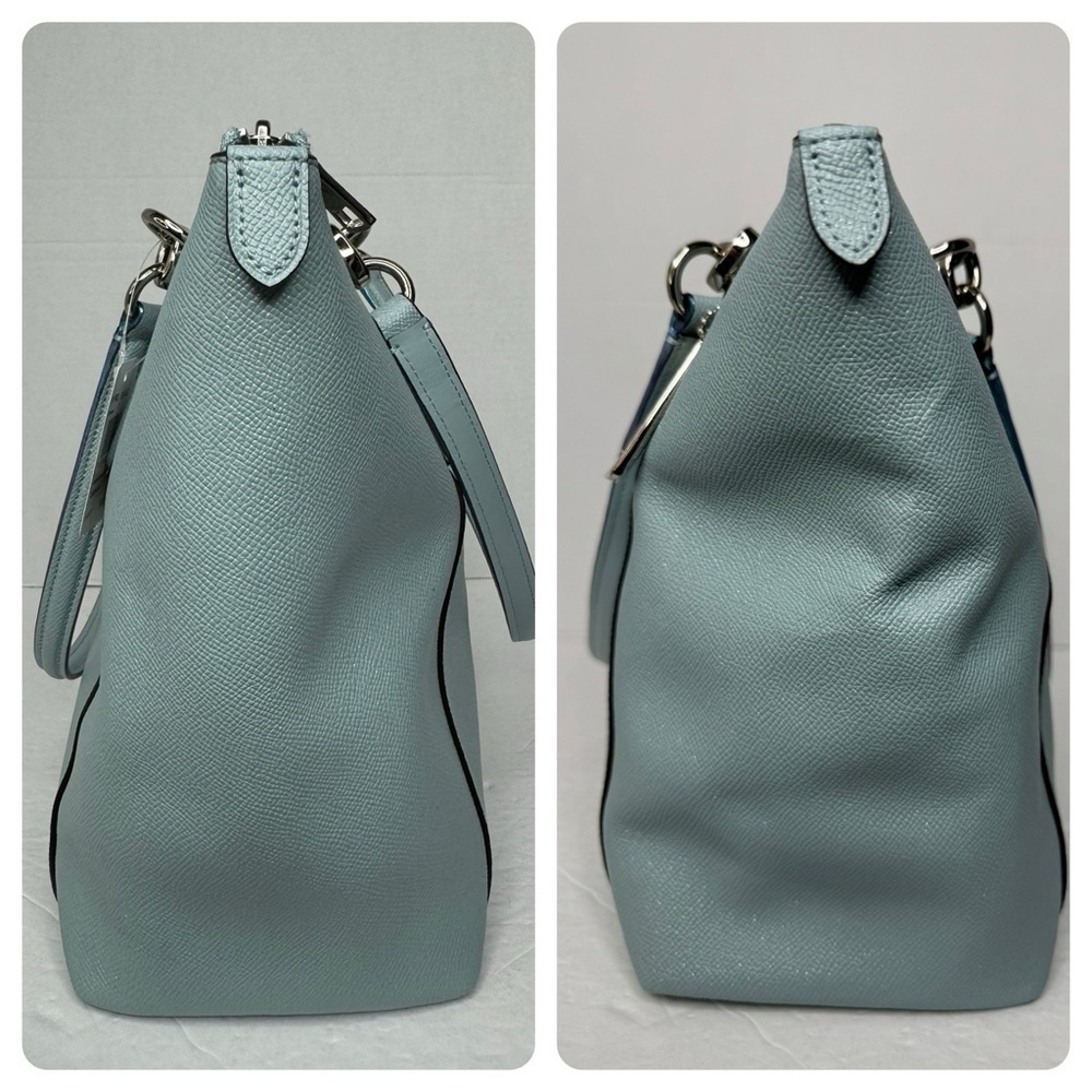 COACH AVA TOTE BAG IN GLITTER AQUA BLUE LEATHER F11900 AND F11835 WALLET SET - Picture 5 of 16